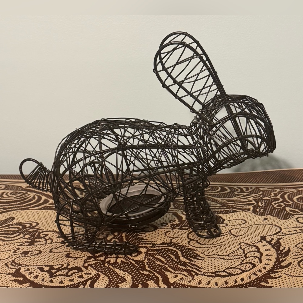Vintage Adorable Black Metal Wire Easter Bunny Rabbit Collectible Decor Fillable